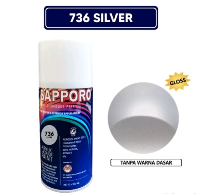 Saporo SAPPORO 736 Silver 300ml Silper Standar Cat Semprot Spray Paint Motor Pilok Pilox Aerosol Terbaik