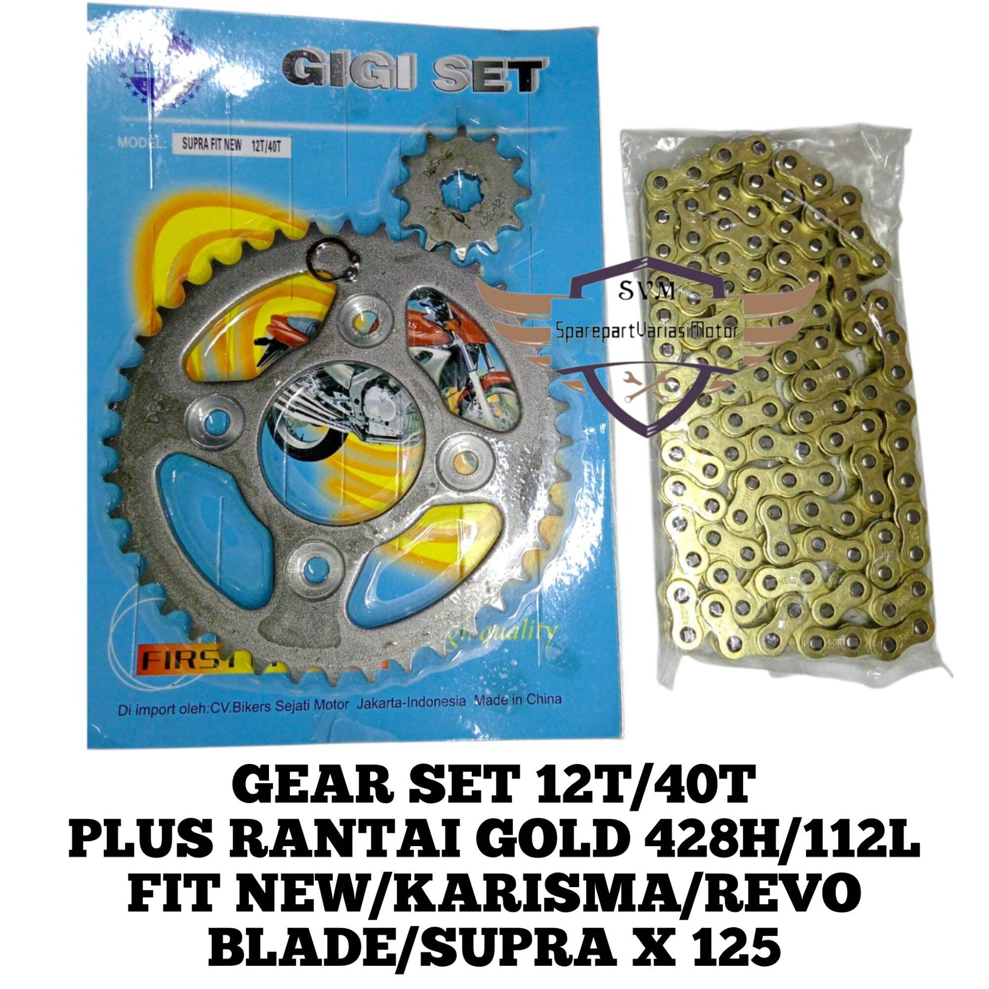 Gear Set 40t Fit New Revo Blade Karisma Supra X 125 Gear Front Rear 40t Gold Chain ​​428H/128L Harga 112,930 rupiah*Gratis Ongkir