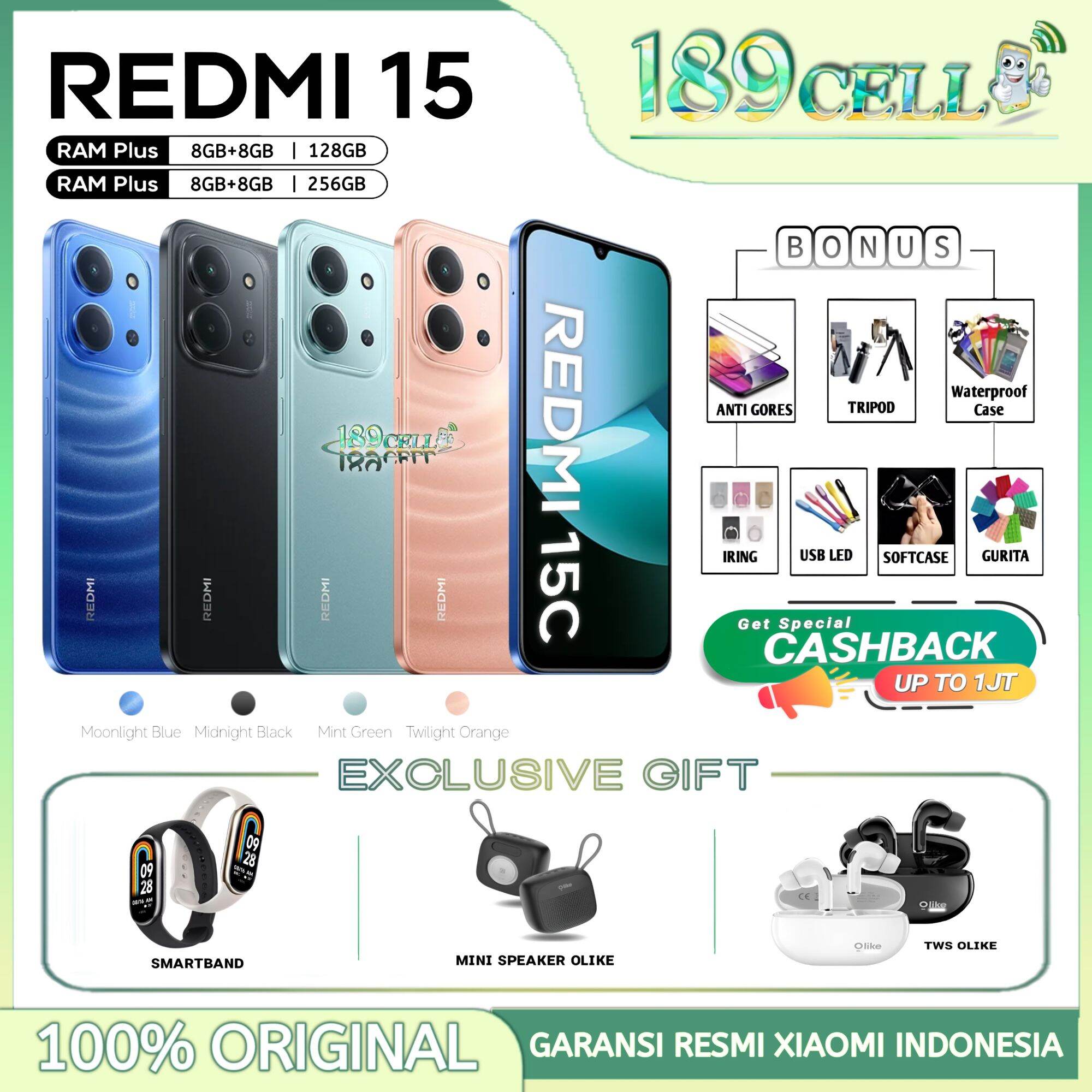 Xiaomi Redmi 15 Nfc Ram 8/128Gb | 8/256Gb - Snapdragon 685 - 50Mp Ai Dual Camera | Official Guarantee Harga 2,076,652 rupiah*Gratis Ongkir