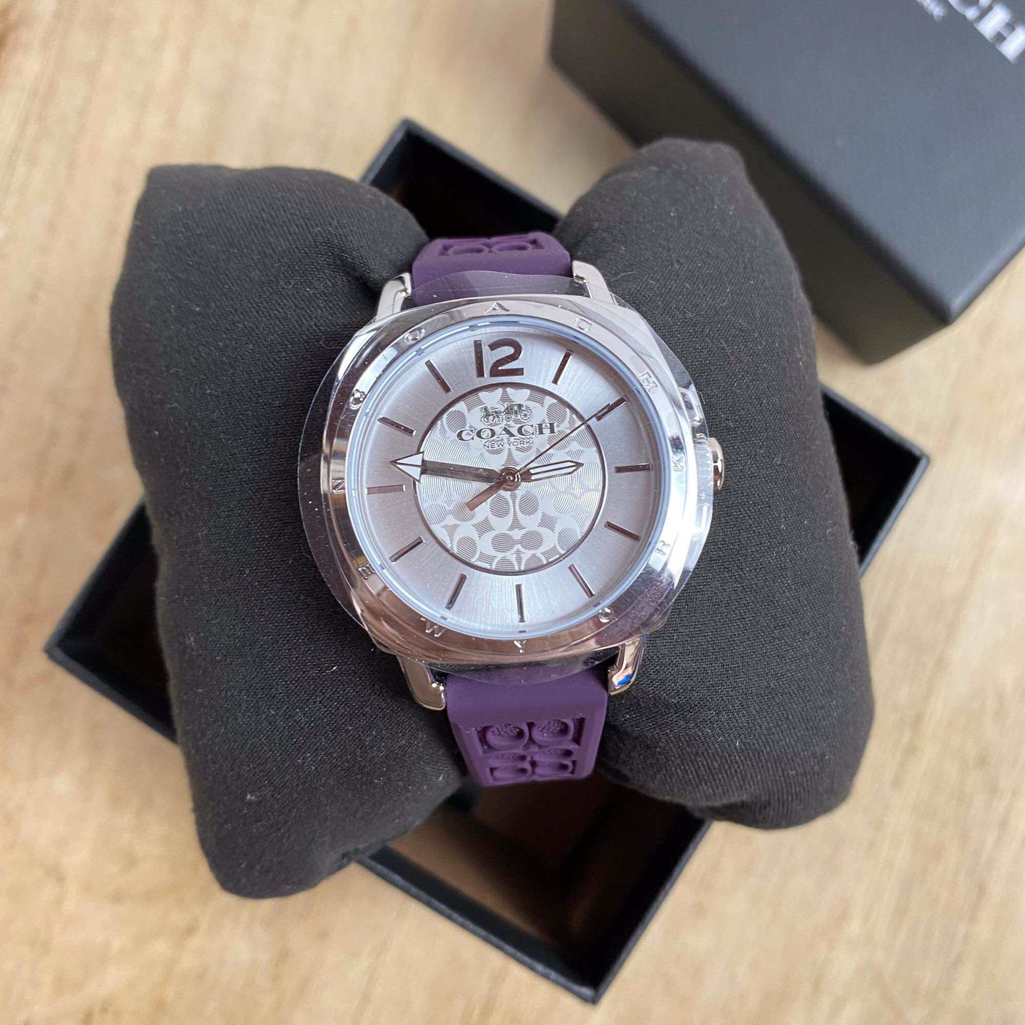 Jam Tangan Branded COACH Boyfriend 14503144 Silver Case Purple