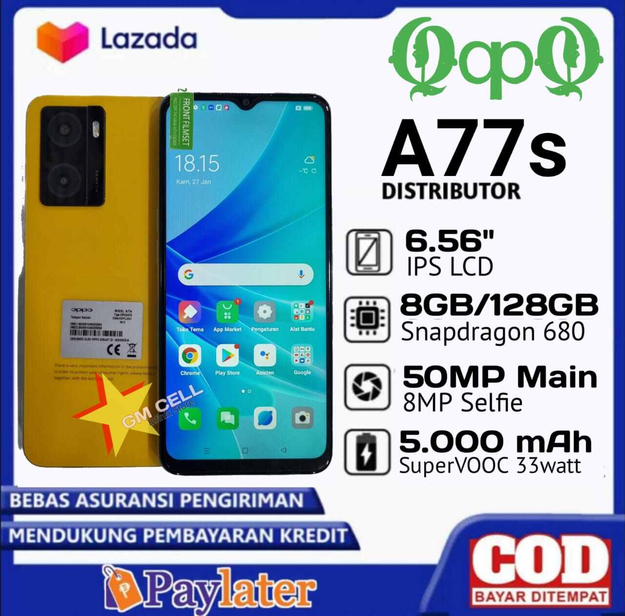 HP a77s RAM 8 + 128 casan 33Watt (+) HP A16 Ram 6 + 128 new.4g LTE Harga  1,895,000 Ringgit*Penghantaran Percuma