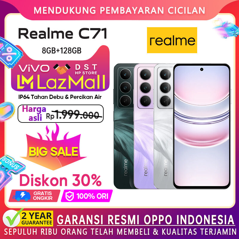 Realme C71 4/128GB 6/128GB 8/128GB (45W fast charge | 120Hz eye comfort display | 400% ultra volume) Harga 1,899,000 rupiah*Gratis Ongkir