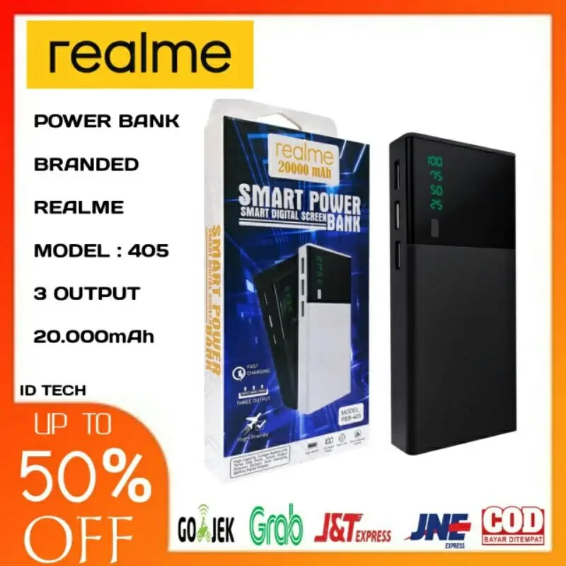 PB Powerbank Power Bank Power Beng Realme 20.000mAh 3 USB Output LED Digital Screen Power Bank Handphone