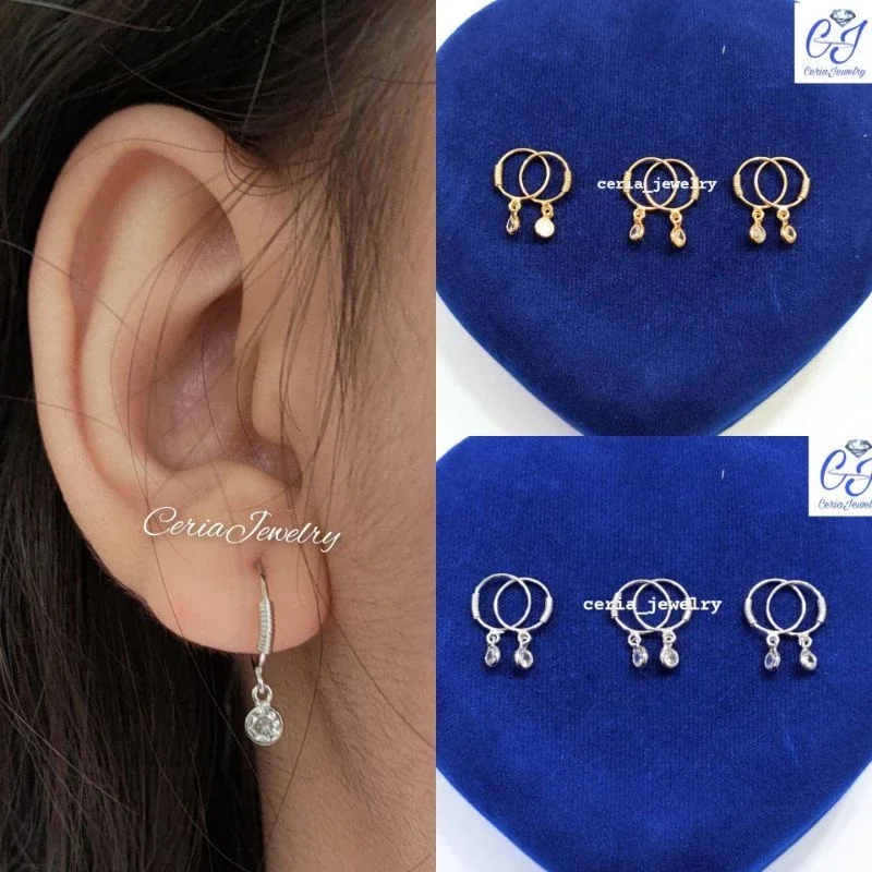 Children's Earrings Silver 925 Plated with Real Gold, Round Twisted Model - Stainless Steel Ank Earrin…