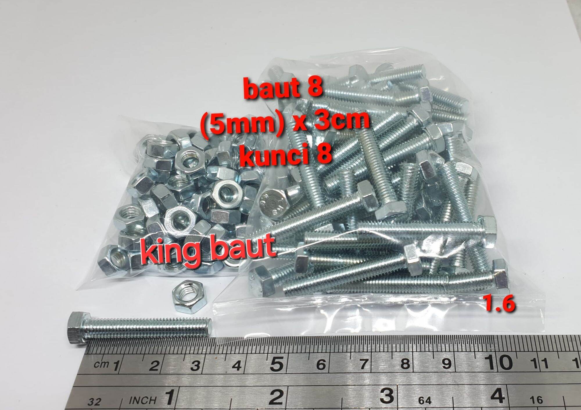 (Package of 100 Sets) Bolts 8 (5mm) X 3cm + Nuts (Bmp) Harga 34,000 rupiah*Gratis Ongkir