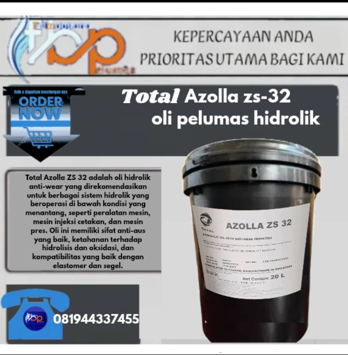 oli hidrolik total Azolla ZS 32 isi-20Liter kemasan -pail Harga 1,100,000 rupiah*Gratis Ongkir