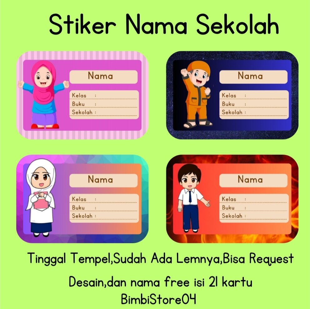Cetak Stiker Nama Dan Mata Pelajaran isi 21 kartu