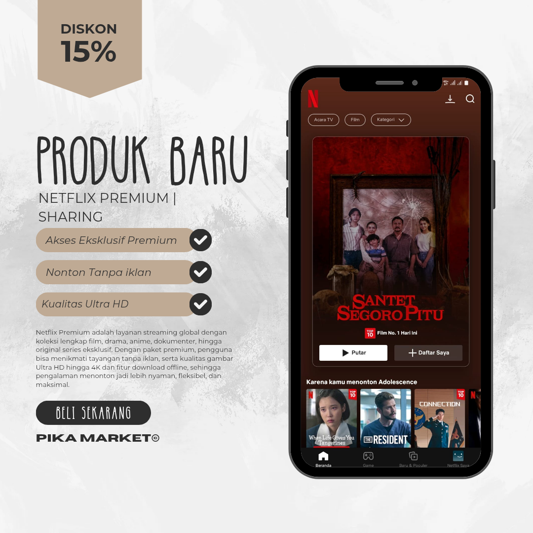 NETFLIX 1 BULAN SHARING berGARANSI Harga 31,500 rupiah*Gratis Ongkir