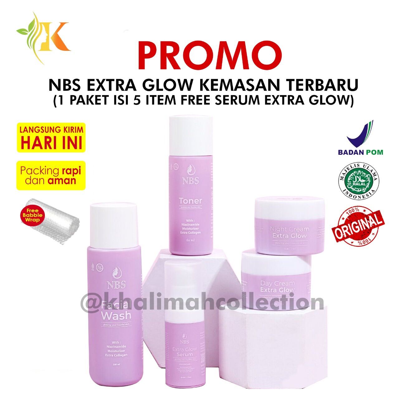 PROMO NBS SKINCARE PAKET EXTRA GLOW KEMASAN TERBARU + SUDAH FREE SERUM ...