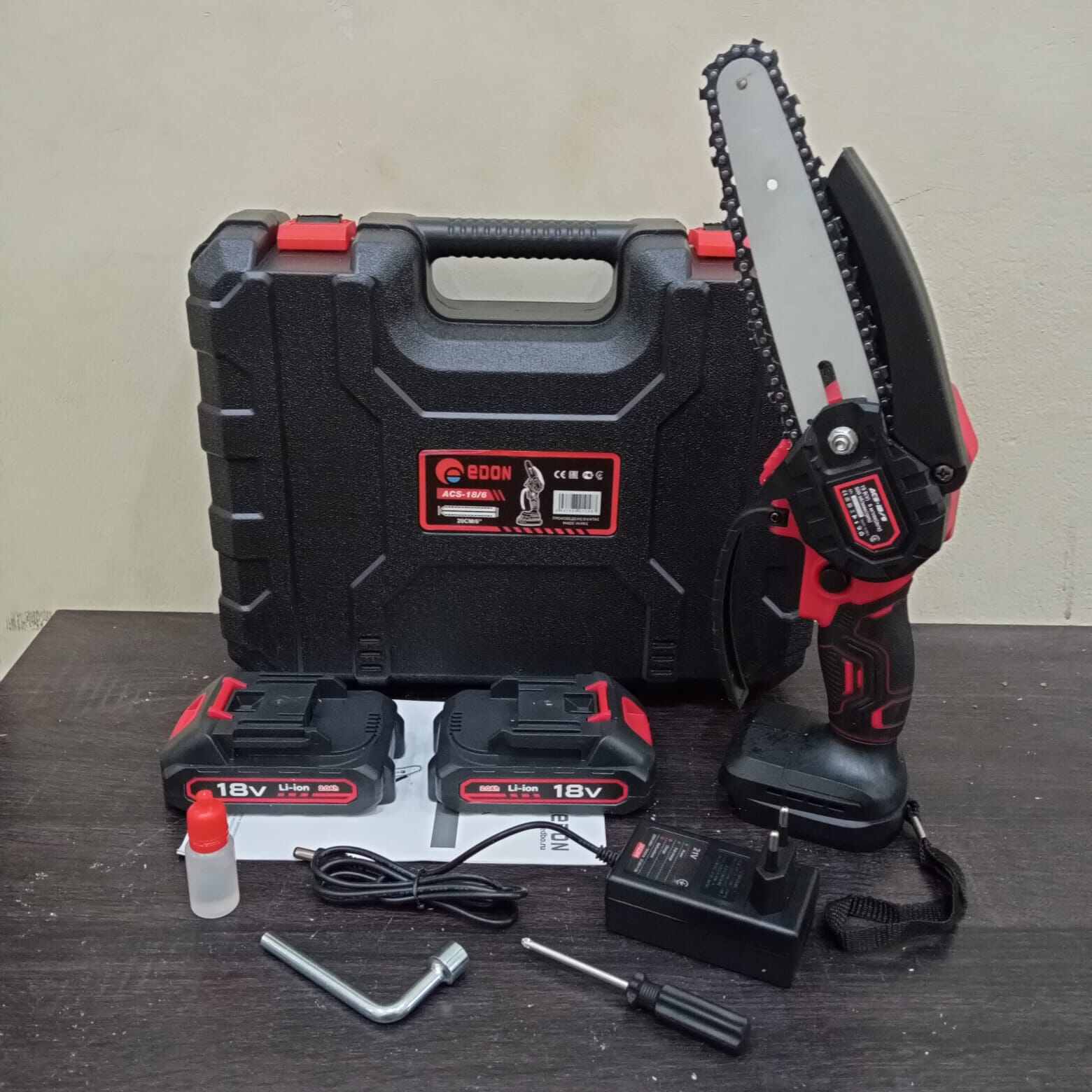 Mesin Chainsaw Baterai 18V EDON Mini Chainsaw Cordless 4" 6" Gergaji ...