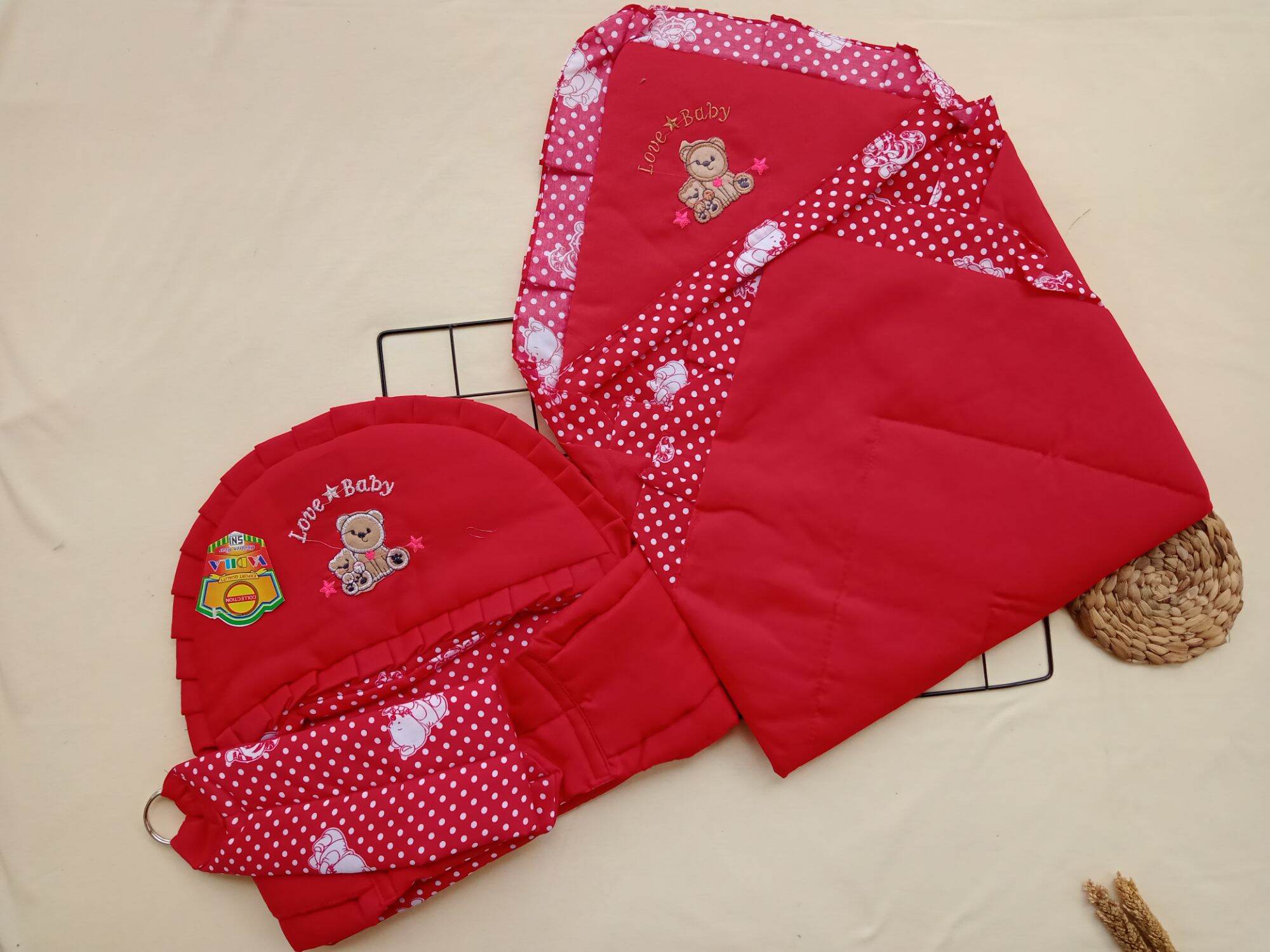 Paket Gendongan Murah/1pcs Gendongan Bayi dan 1pcs Selimut Bayi/Gendongan anak/Selimut Anak Bayi/Paket kado gendongan/Satu Set Gendongan Selimut Termurah Terbaru/Motif Bordir Boneka Beruang LuCu/Halus/Terlaris