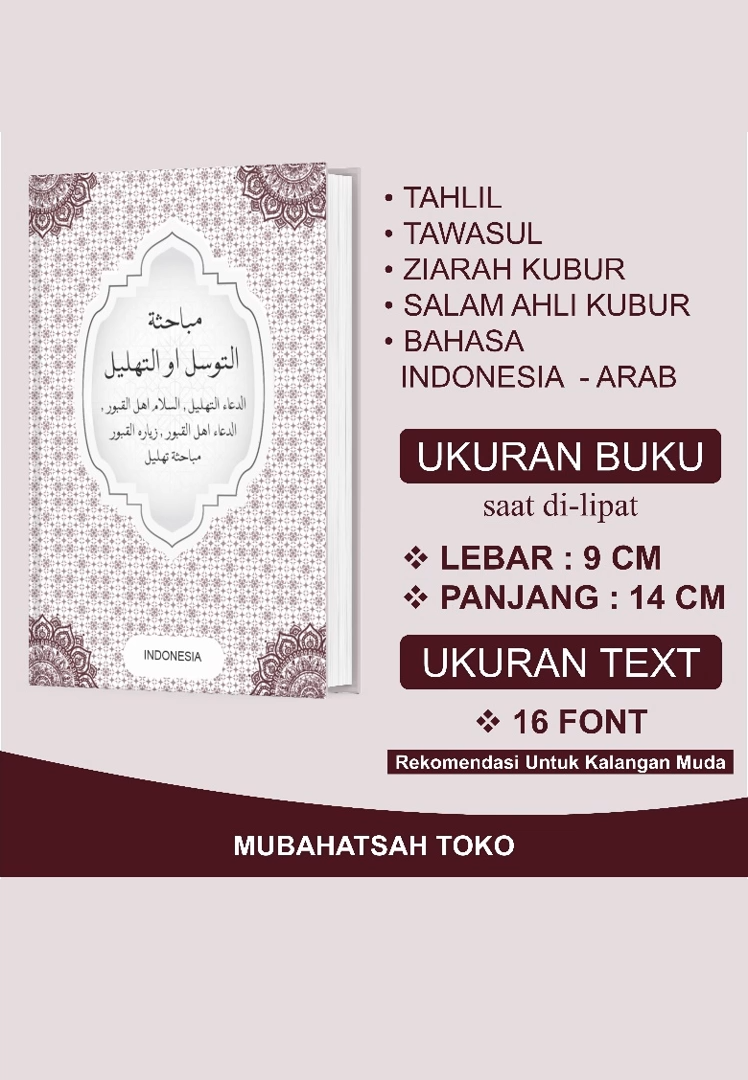 Buku Tahlil Tawasul Ziarah Kubur Bahasa Indonesia Arab Ukuran 14X9 CM Ukuran Tulisan 16 Font