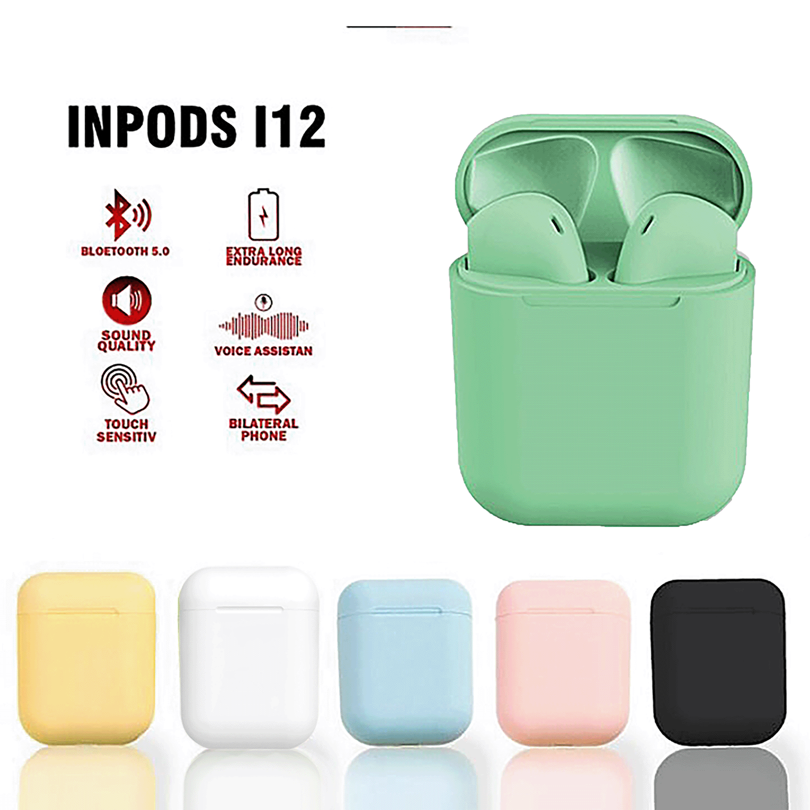 INPODS12 INPODS i12 HEADSET BLUETOOTH 5.0 headset i12 TWS Wireless Earphone  Blutut Warna Macaron - Lazada | Lazada Indonesia