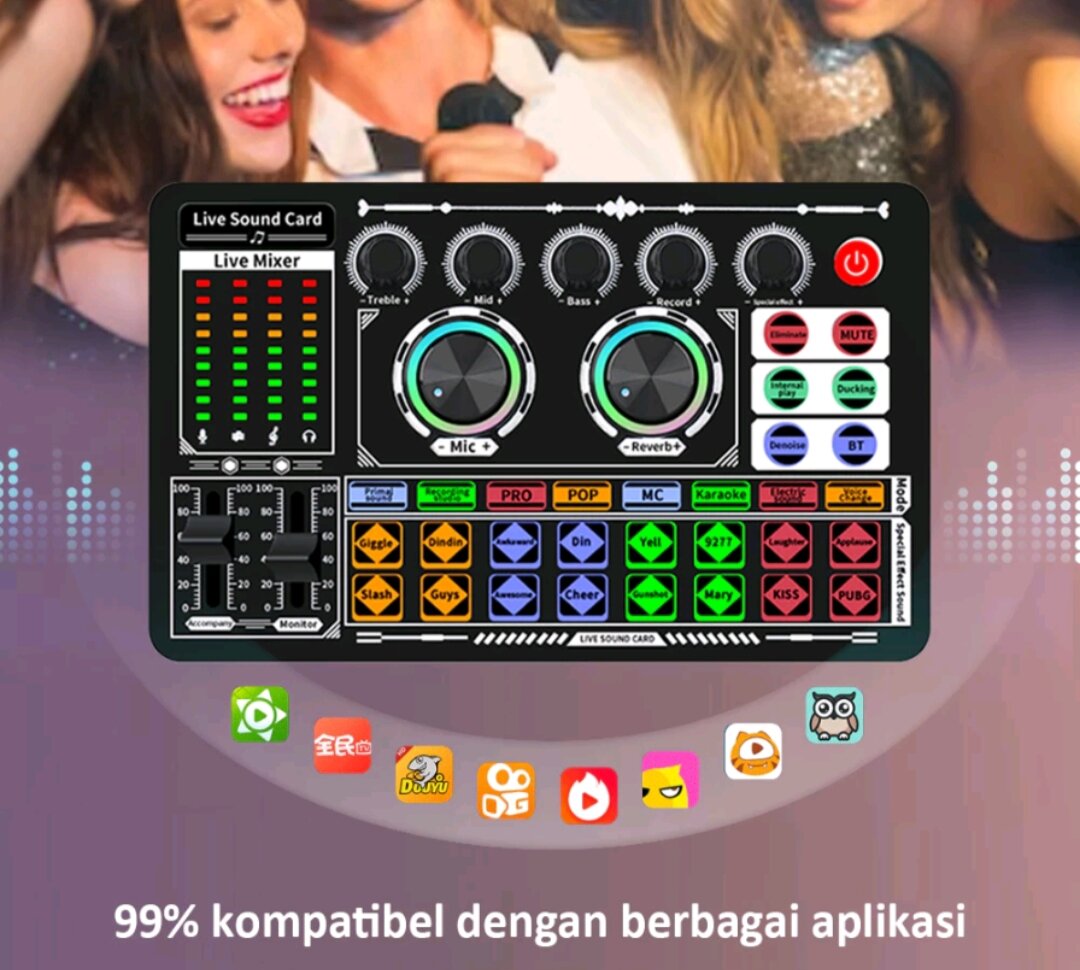 F999 Sound Card Mixer Bluetooth Audio USB Soundcard Live Phone Pc-Live Harga 64,900 rupiah*Gratis Ongkir