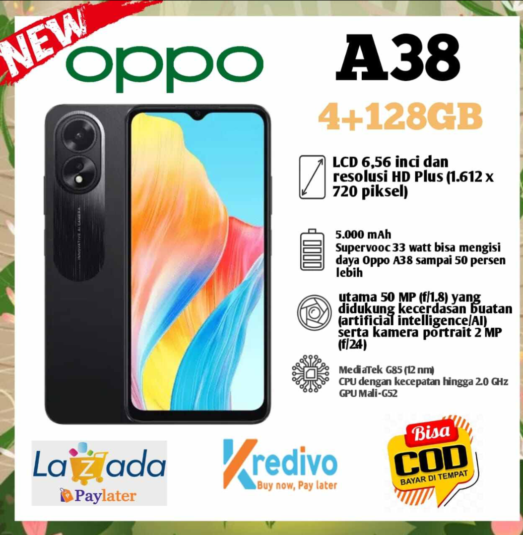 Hp OPPO A38 RAM { 4+4 } 8GB+128GB , cam 50mp ,Fast charging 33W, 5000mah ,garansi resmi ,imei terdaftar Harga  1,635,000 Ringgit*Penghantaran Percuma