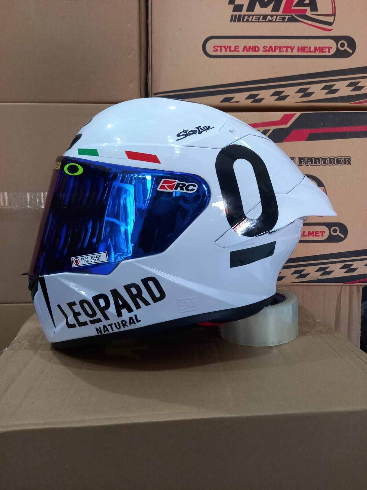 HELM MLA CRYPTON PAKET GANTENG LEOPARD PUTIH SNI ORIGINAL Harga 495,000 rupiah*Gratis Ongkir