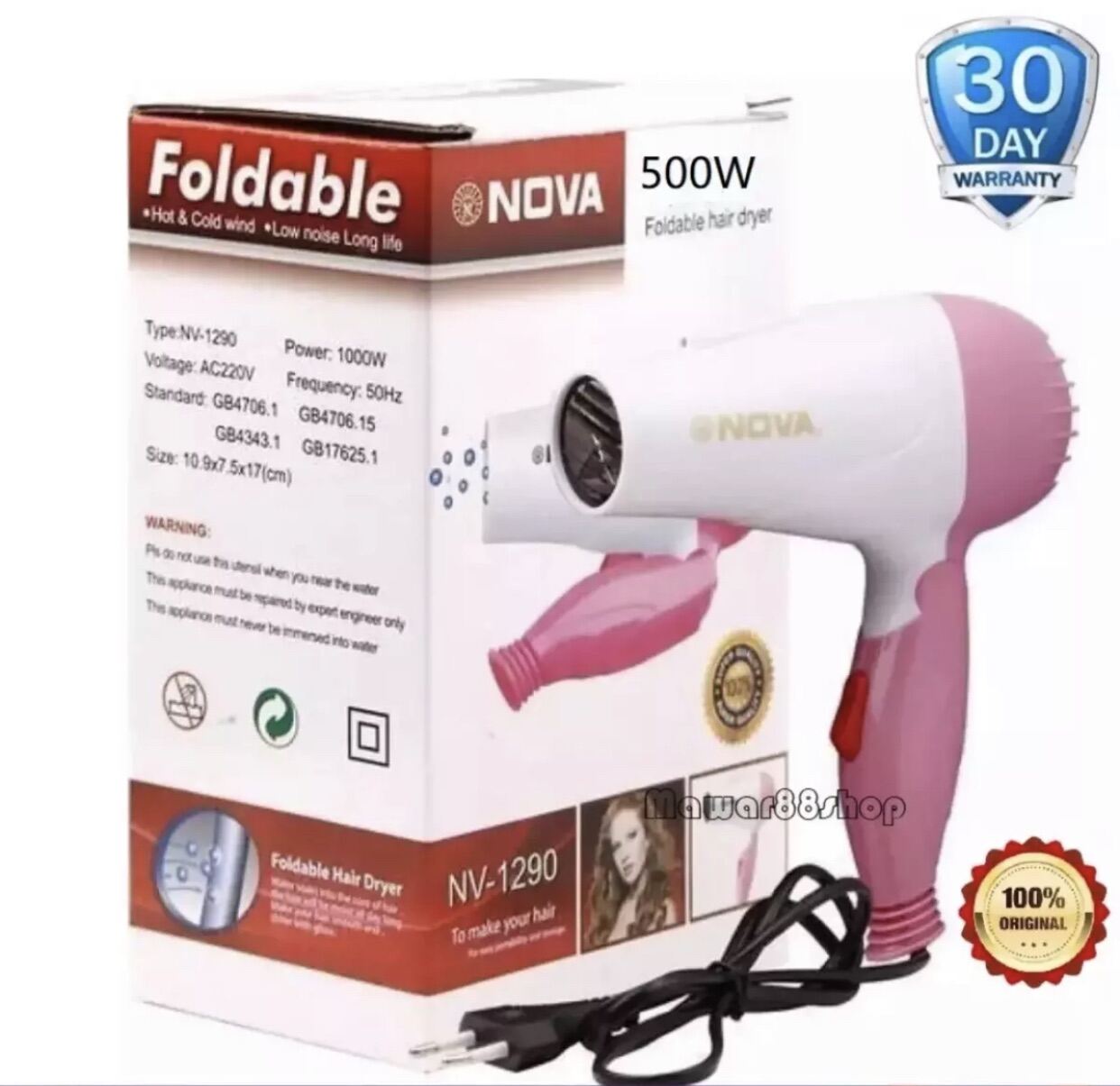 NOVA 1290 Hair Dryer HairDryer lipat  mini - 1290 - Original / Mawar88shop