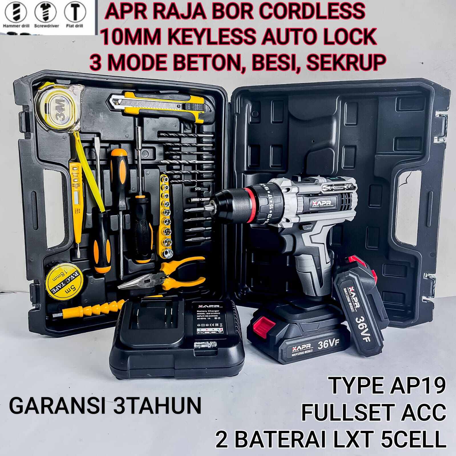 APR Bor Cordless Type AP20 Mesin Bor Baterai Drill Impact 13mm Keyless ...