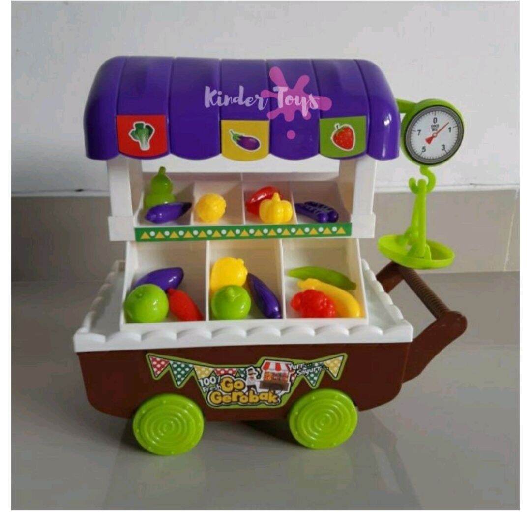 Mainan Gerobak Penjual Buah Sayur dan Es Krim Go Gerobak Lazada