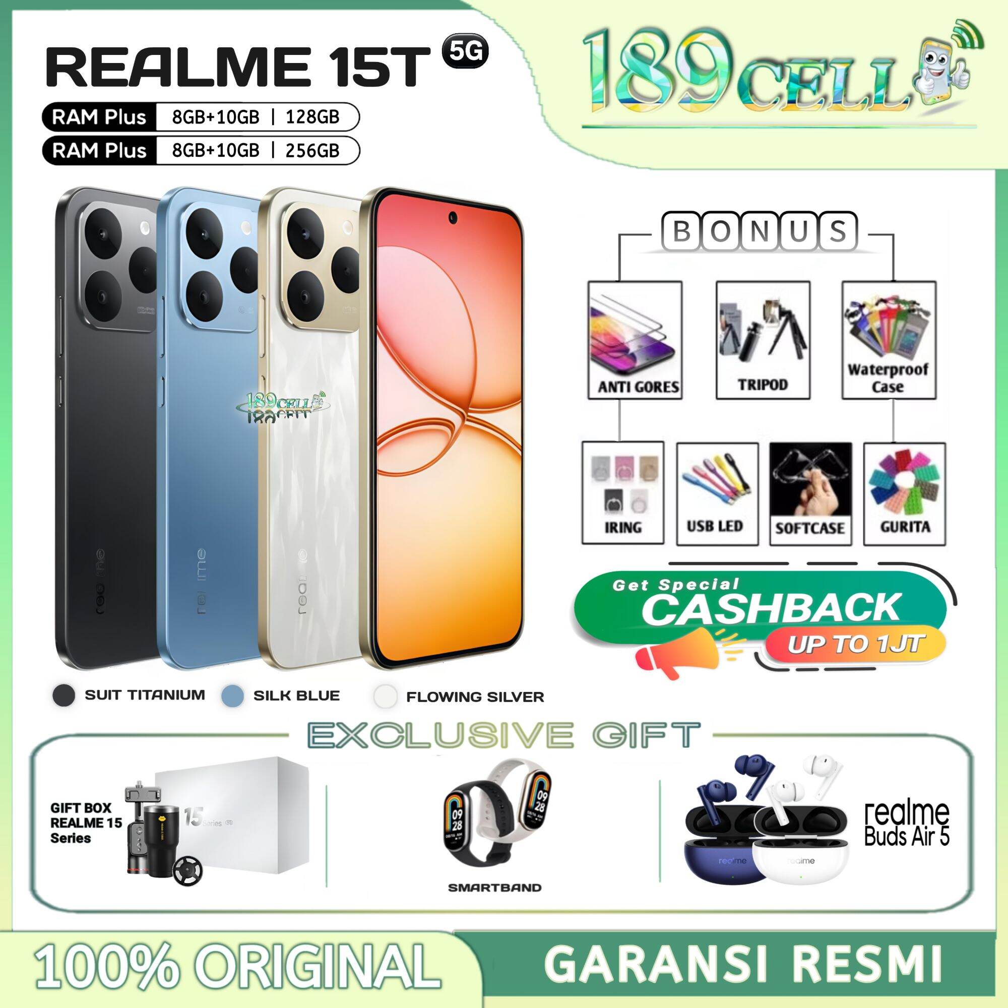 Realme 15t 5g 8/128Gb 8/256Gb - Front Camera 50Mp, Mediatek Dimensity 6400 - Realme15T 5g Harga  3,197,902 Ringgit*Penghantaran Percuma