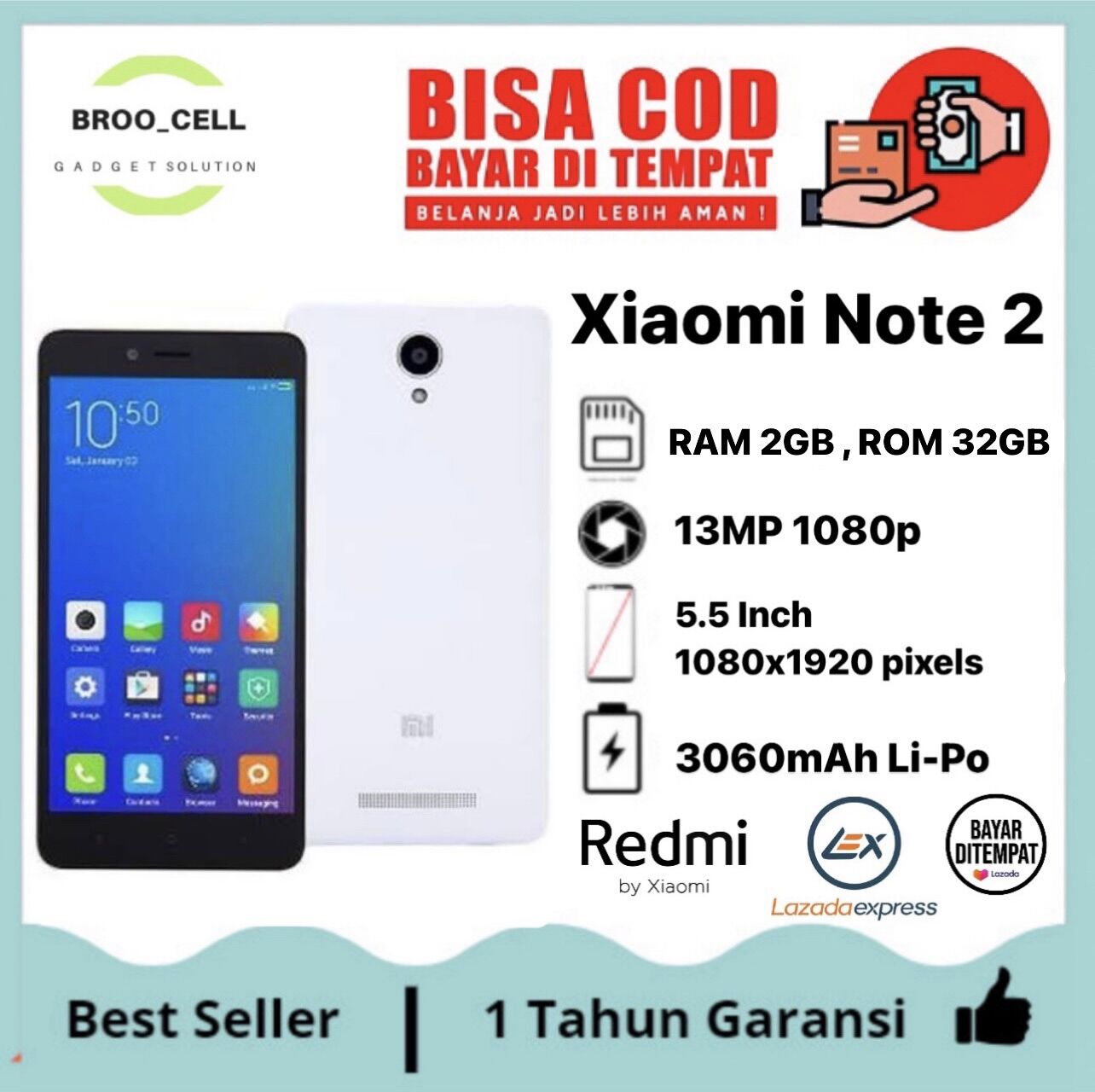 Xiaomi Redmi Note 2 - Ram 2GB / Internal 32GB - Garansi 1 Tahun Harga  344,131 Ringgit*Penghantaran Percuma