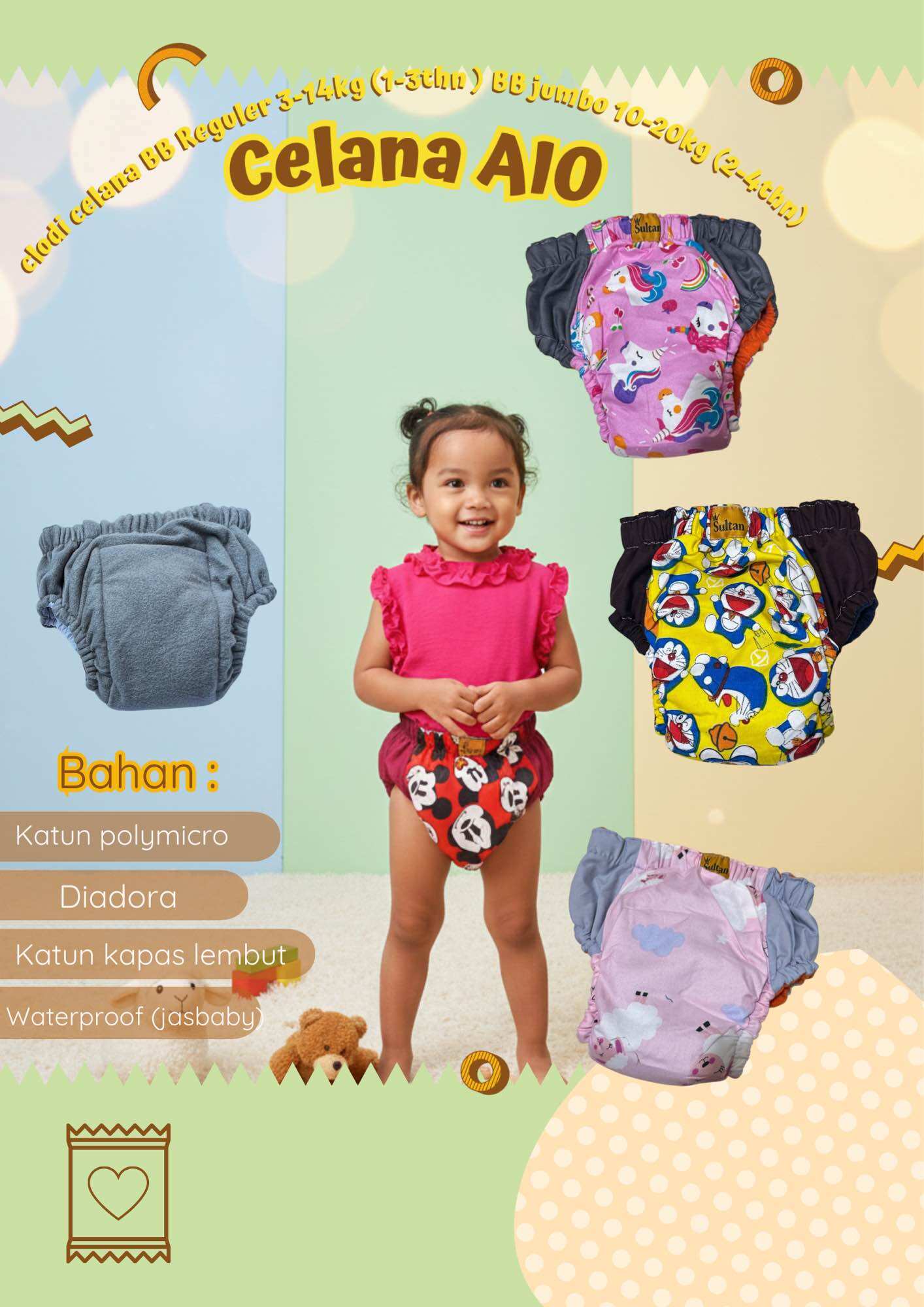 (3BIJI)CLODY CELANA TINGGAL SLUP Clodi Anak Clodi popok cuci ulang Clodi murah Clodi Aio