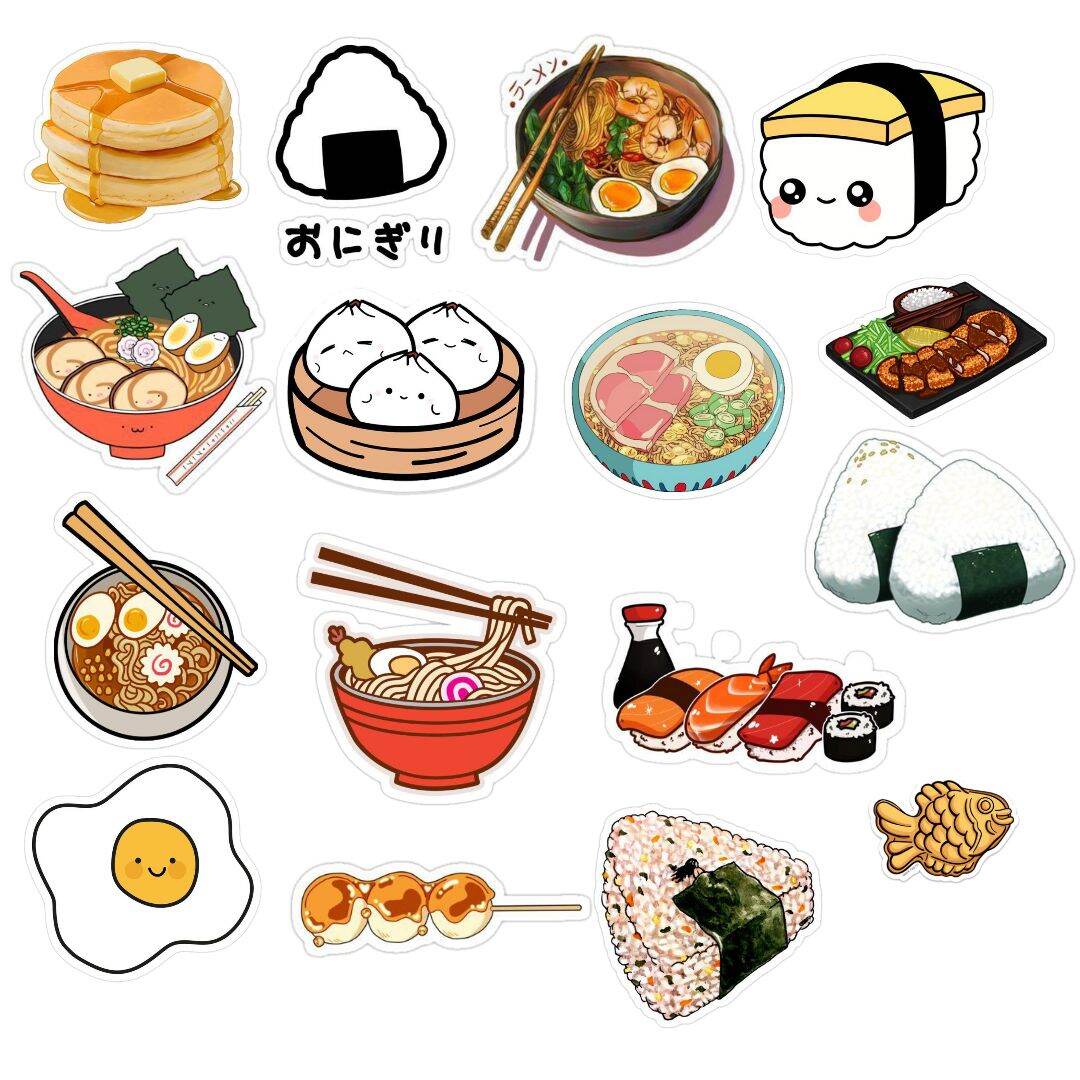 70 pcs GLOSSY Stiker makanan jepang / stiker aesthetic / stiker tumbler