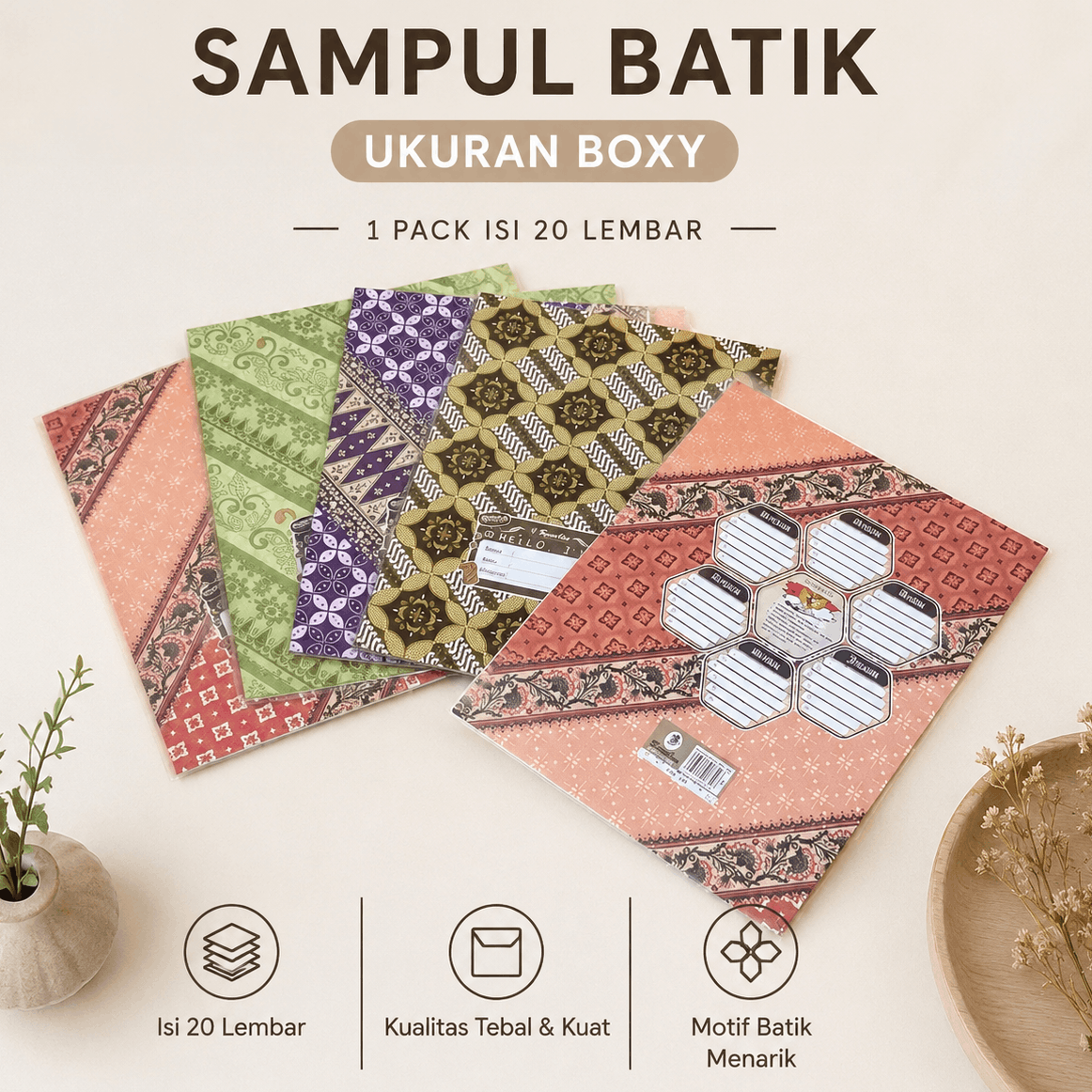 1 Pak Sampul Batik Bamboo Buku Tulis Campus/Boxy ( Isi 20 Lembar )