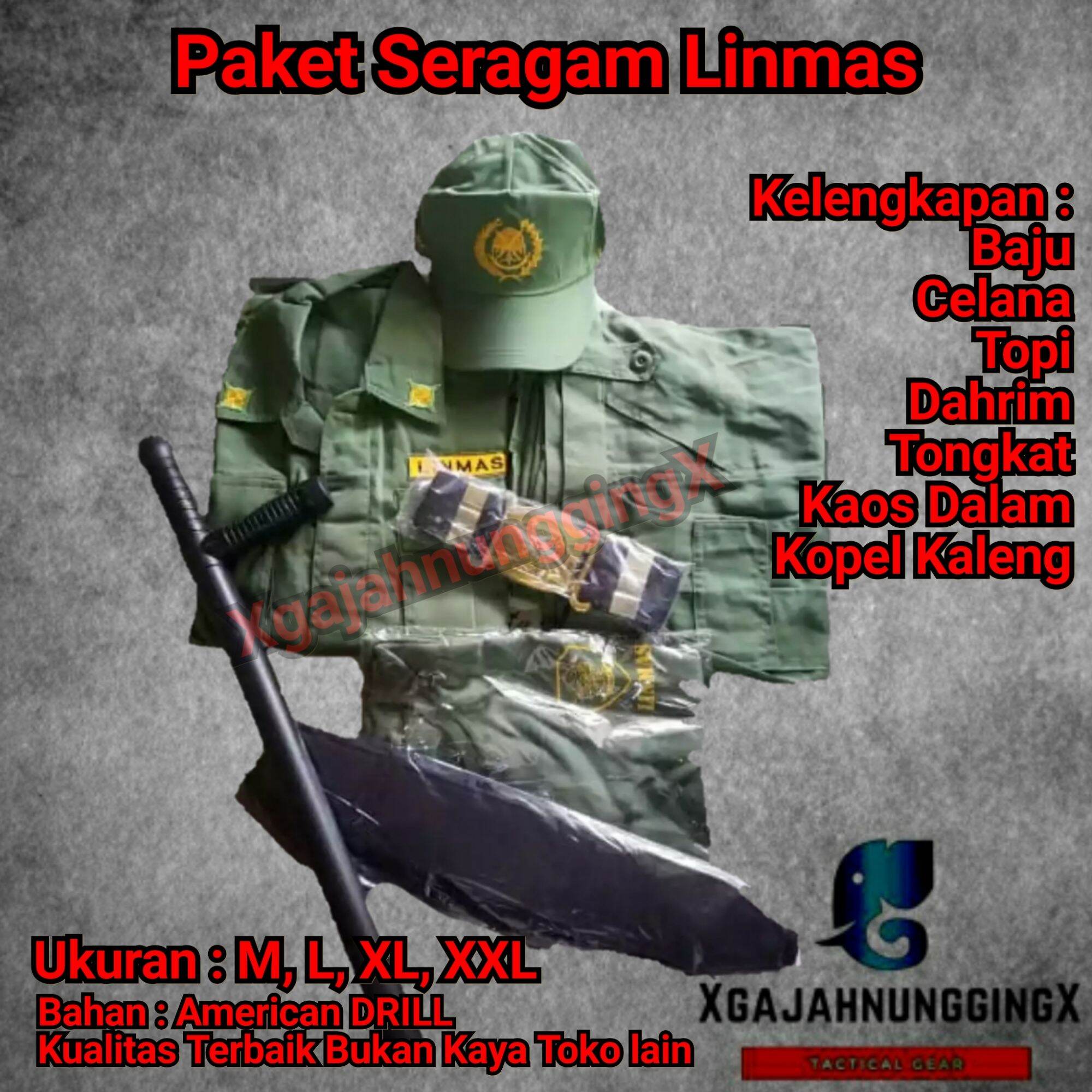 Paket Seragam Linmas Terlengkap Komplit Bahan Americam Drill Berkualitas  Topi Linmas Kopel Linmas Tongkat Linmas Dahrim Linmas Kaos Dalam Linmas 