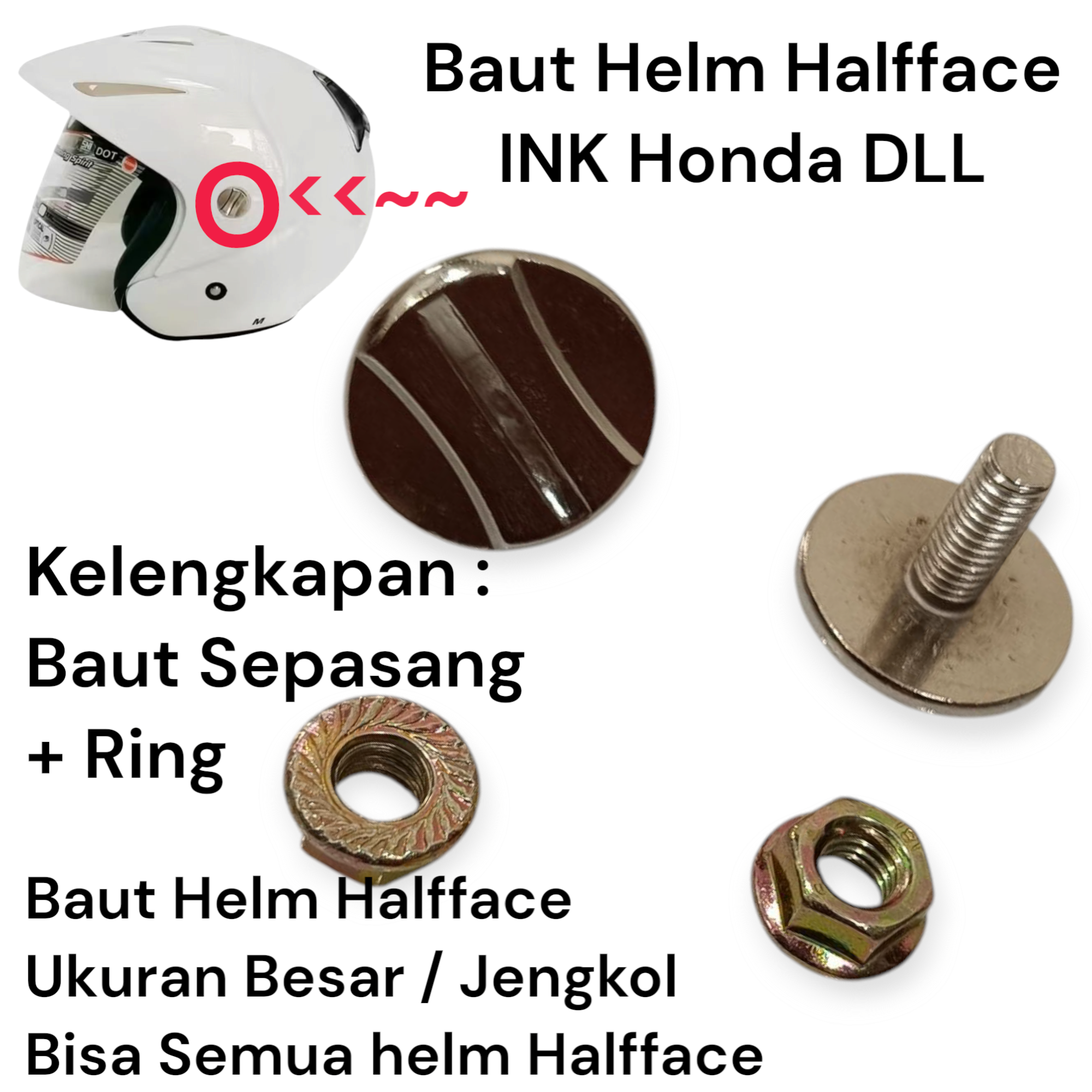 Baut Kaca Helm Halfface Universal Baut Helm INK CX22 Helm Honda TRX Helm Ojol Harga  8,000 Ringgit*Penghantaran Percuma