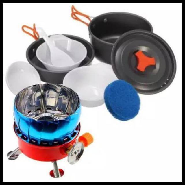 alat masak camping cooking set ds 200 dan kompor windproof Paket alat masak camping kompor windproof d…