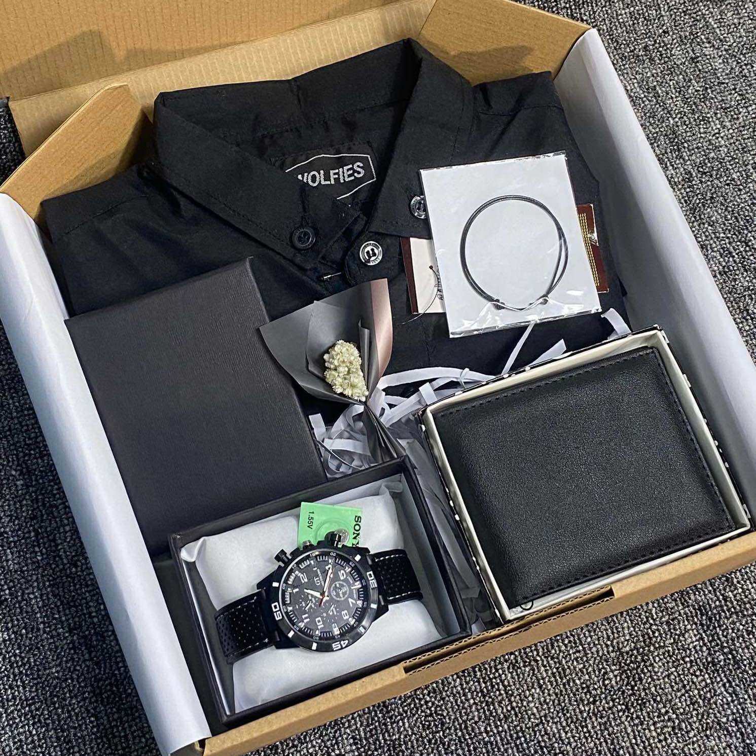 hadiah box Kemeja Polos Tangan Panjang - Hampers buat cowok Kemeja Cowok Kado Ultah Kado Anniv Kado Wi…
