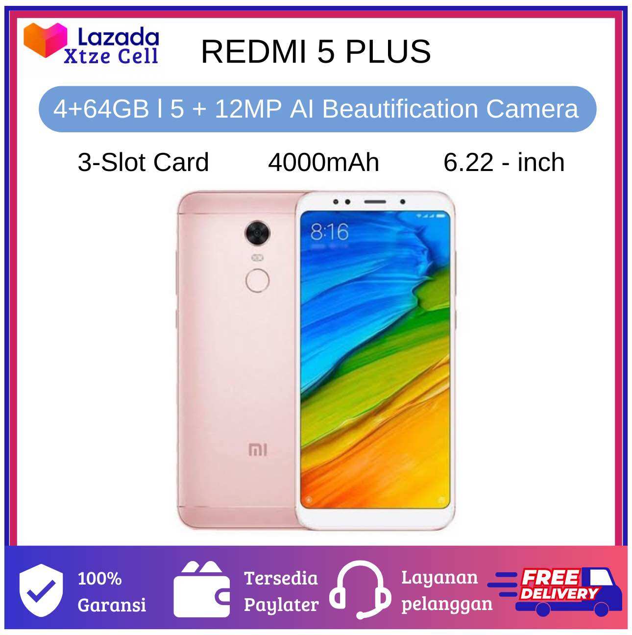XIAOMI REDMI 5 PLUS 4/64GB - GARANSI 1 TAHUN /New/Garansi/Segel Harga 674,890 rupiah*Gratis Ongkir