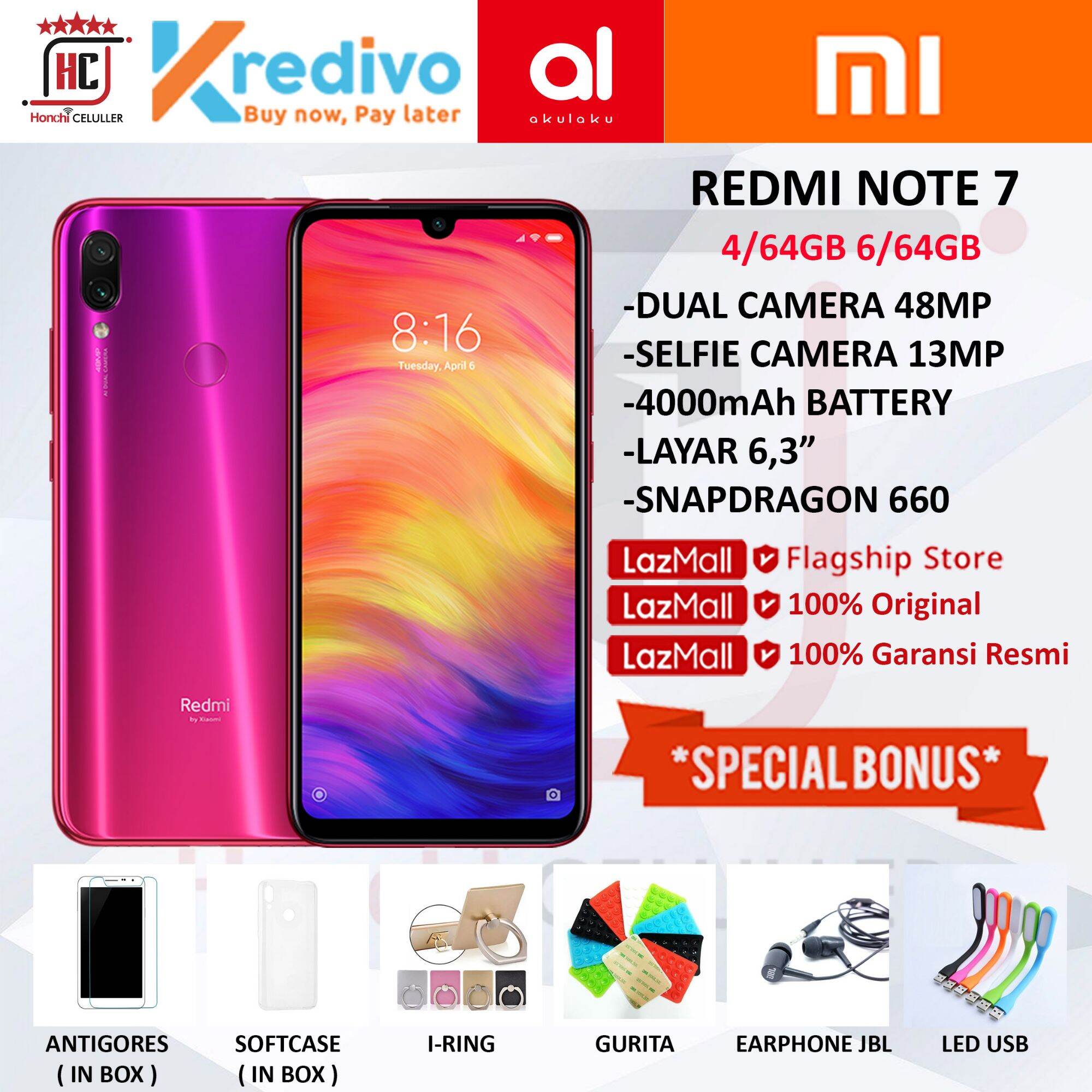XIAOMI REDMI NOTE 7 6/64GB 4/64GB GARANSI RESMI ORIGINAL BONUS Harga 1,999,000 rupiah*Gratis Ongkir
