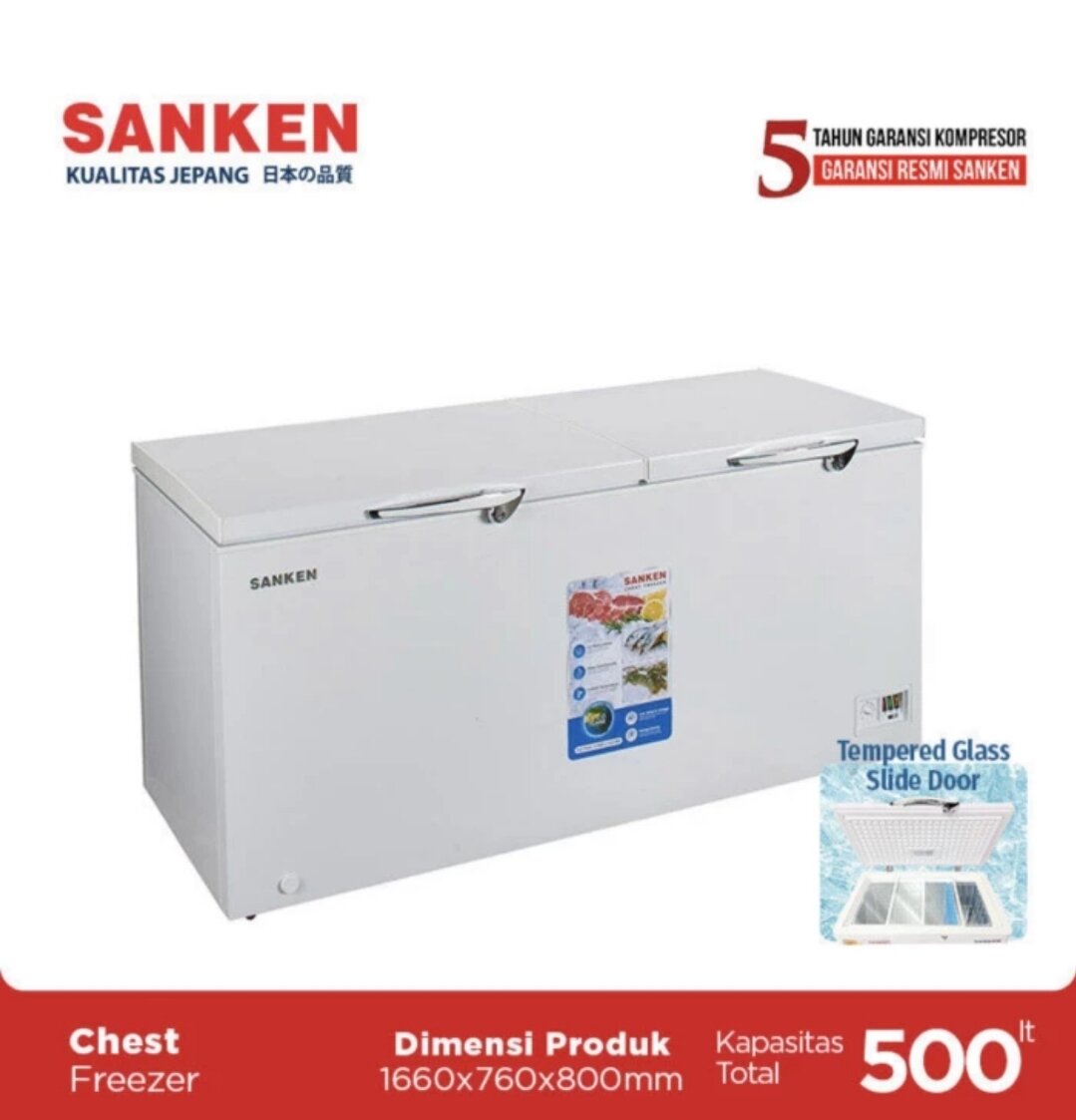 BMJ SANKEN SRF520 WHTG Chest Freezer/Box Lemari Pembeku 500Liter Low