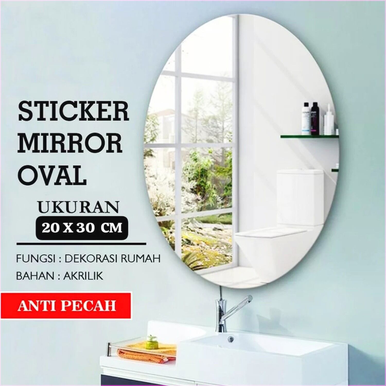 CERMIN STIKER CERMIN ESTHETIC TIDAK MUDAH PECAH OVAL 20X30