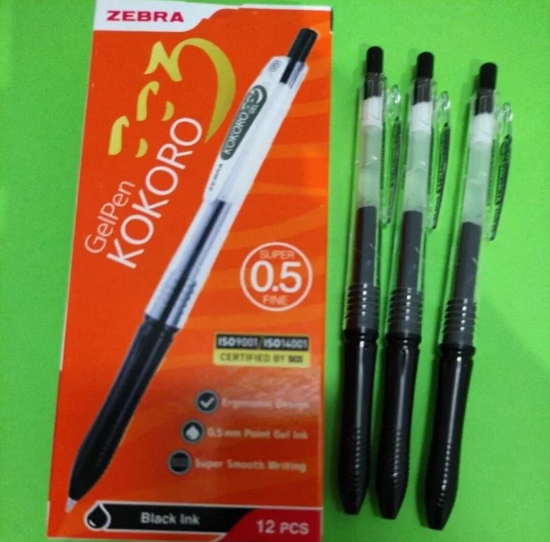 1 [BIJI] Pulpen Zebra Kokoro Hitam Gel 05 mm Warna Tinta Hitam