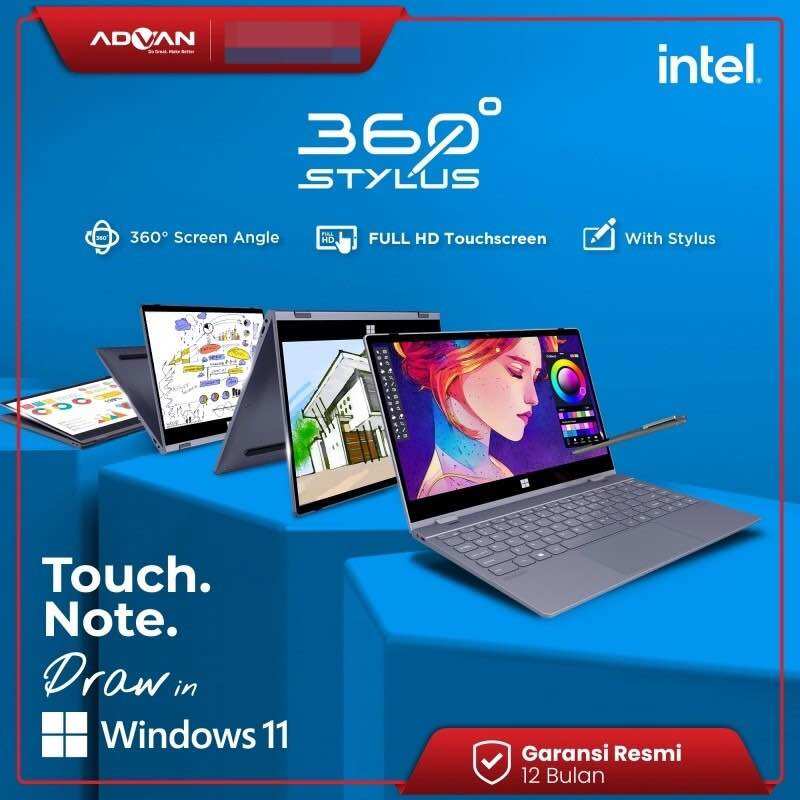 ADVAN Laptop 360 Stylus 2in1 Touchscreen Intel i3 FHD IPS - Main Image