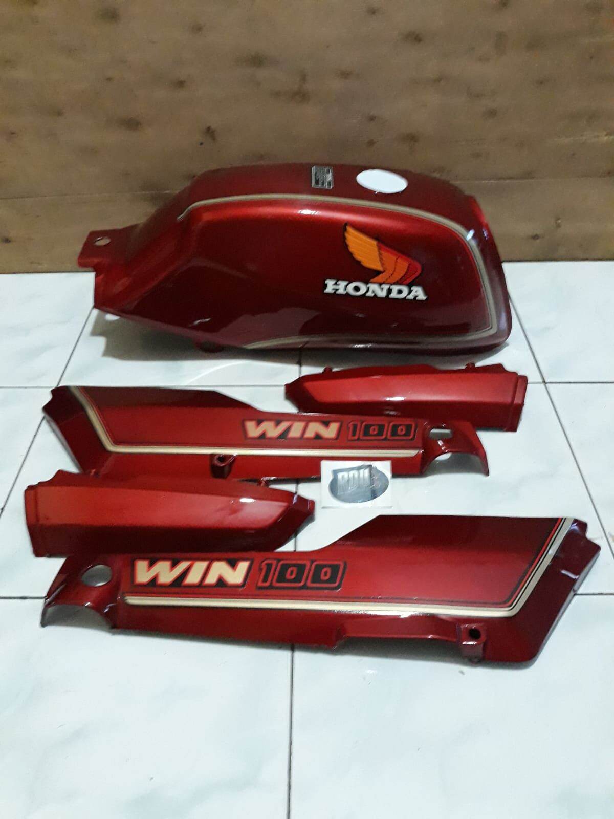 tangki honda win 100 set cover body lengkap warna merah candy plus