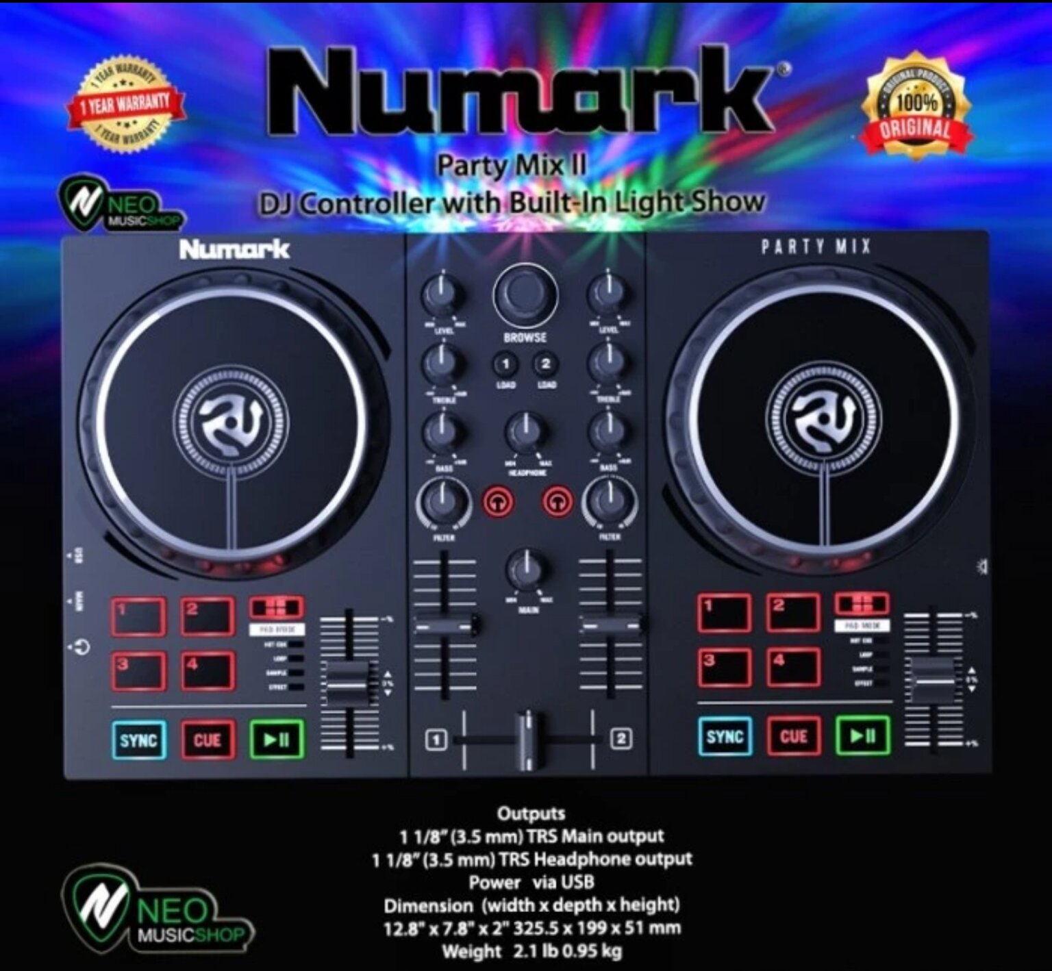 Numark Party Mix DJ Controller with builth in soundcard partymix