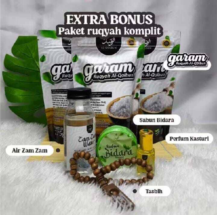 Garam Ruqyah Al Qolbun 275gram Dapat 3pcs || free Sabun Bidara, Parfum Kasuri Kijang, Tasbih, Air Zam Zam