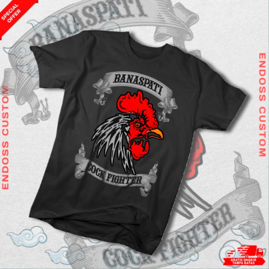 Kaos Pria Lengan Panjang Gambar Ayam Penjudi Kualitas Distro Premium Bahan Cotton Combed 24S Sablon Custom satuan DTF