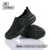 NEVIS Sepatu Slip On Pria Jumbo Big Size 39-49 NVS 87 Sekolah Kerja Casual Sneakers Full Black Hitam Polos Franco