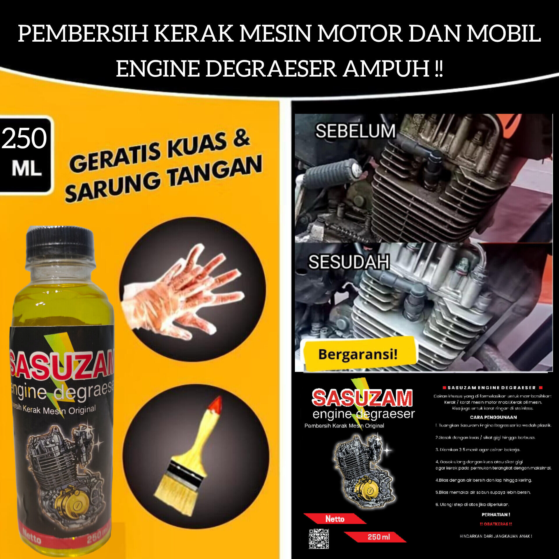 Cairan Pembersih Kerak Karat Mesin Motor Mobil Super Ampuh - SASUZAM ENGINE DEGRAESER Harga 25,000 rupiah*Gratis Ongkir