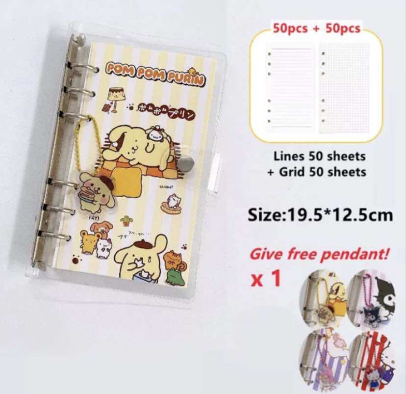 Binder Sanrio/Binder Cinnamonrol/Binder Kuromi/Buku Binder Notebook Aesthetic Colourfull/Buku Binder Buku Tulis Kertas Kotak/Refil Binder/Daily Planner/Journal/Jurnal/Agenda/Notebook/Buku Catatan Lucu/Isi Binder