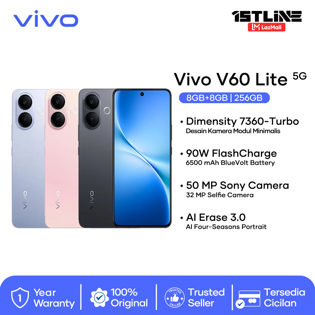 Hp V60 Lite 5g 8/256Gb 12/512Gb - Mediatek Dimensity 7360-Turbo, Official Vivo Indonesia Warranty Giá 3,999,000 Đồng*Miễn phí vận chuyển