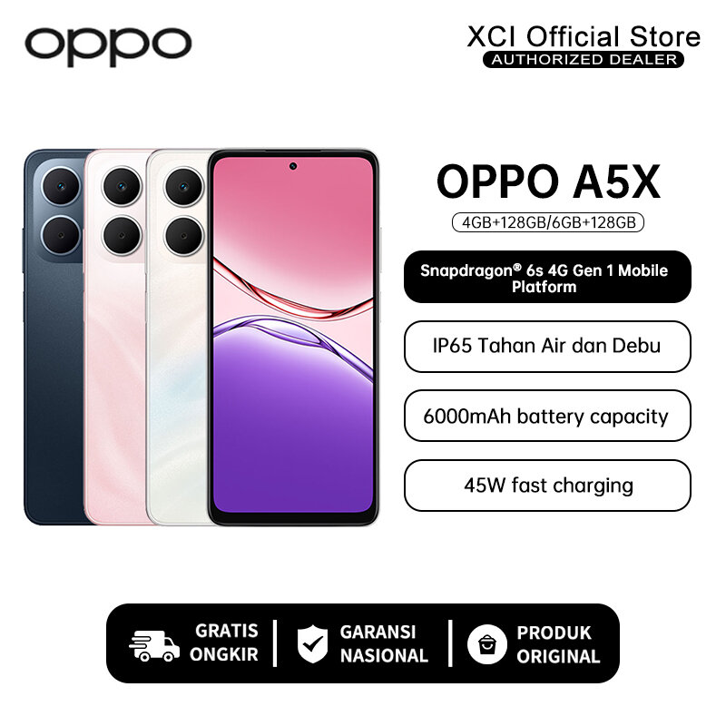 [Official Store] Oppo A5X 4/128Gb (4+4Gb Extended Ram) Ip65 Water and Dust Resistant Harga  1,899,000 Ringgit*Penghantaran Percuma