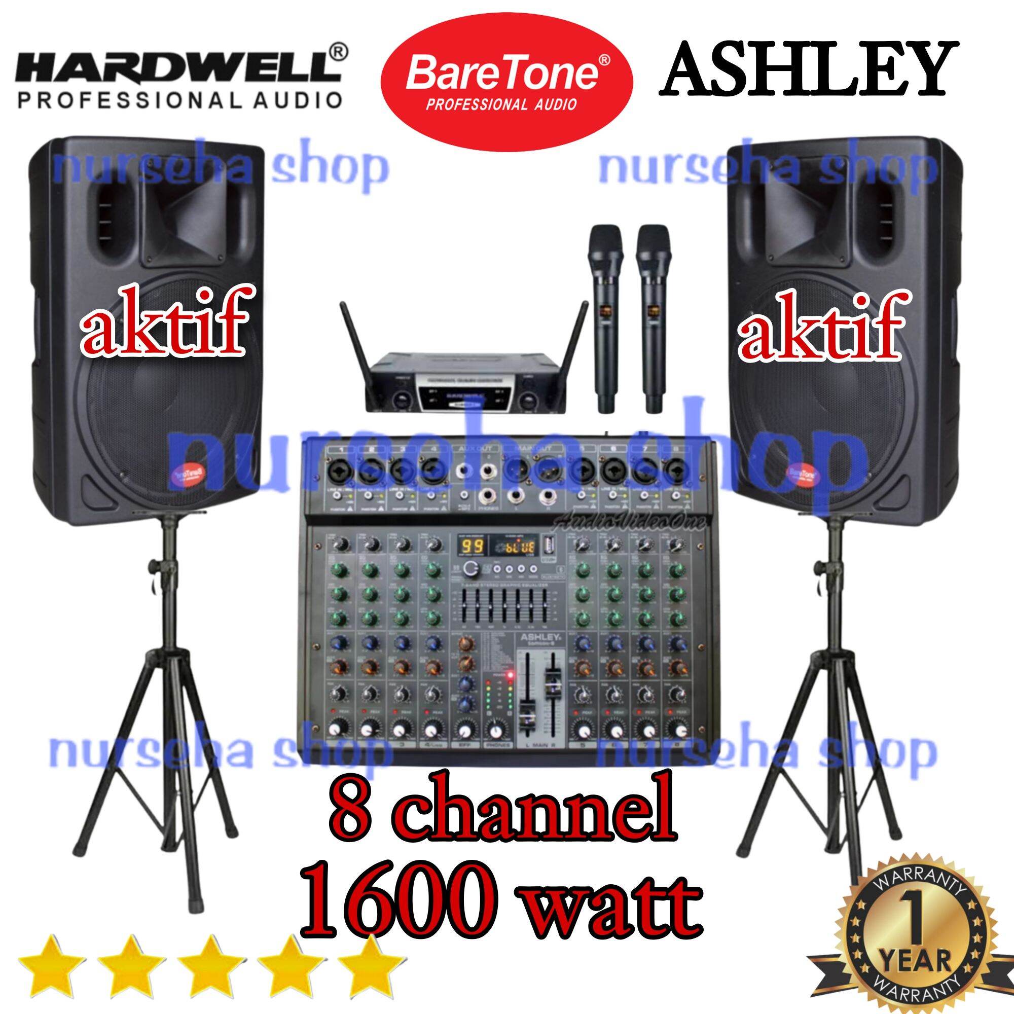 Paket Sound System baretone 15 inch BT 1530 pro mixer ASHLEY 8 channel