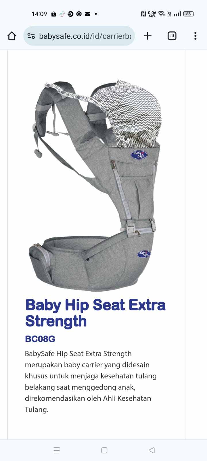 Baby Safe Hip Seat Extra strength BC08G Gendongan Bayi Babysafe