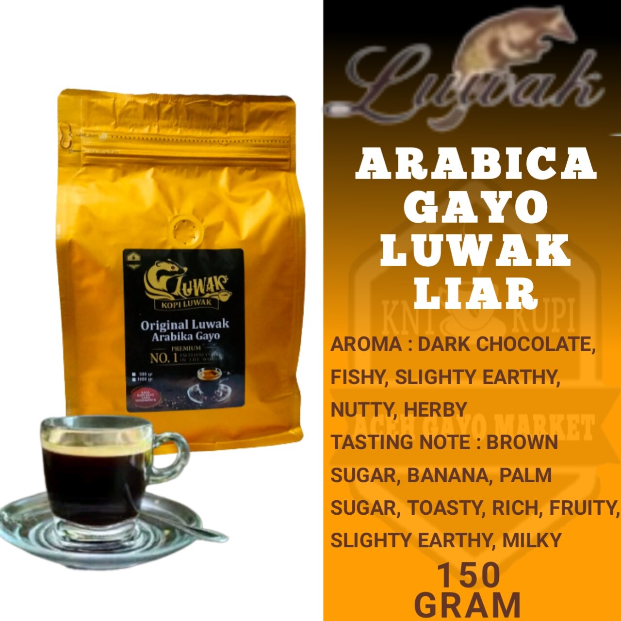Original Aceh Arabica Gayo Wild Civet Coffee, 150 Gram Packaging | Cheap. Typical Souvenir from Aceh.